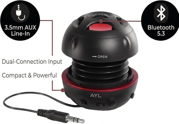 AYL Mini Speaker System, Portable Plug-in Speaker with 3.5mm Aux Input & 3.5 mm Jack, External Audio for Laptop, MP3, iPhone – Small Wireless