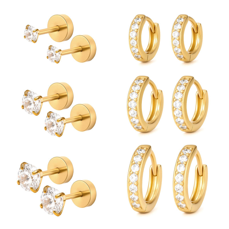 5 Pairs Tiny Huggie Hoop Earrings for Women, Lightweight Mini CZ/Cubic Zirconia Hoops Set for Women's Cartilage Helix Lobe Ear Piercings Small