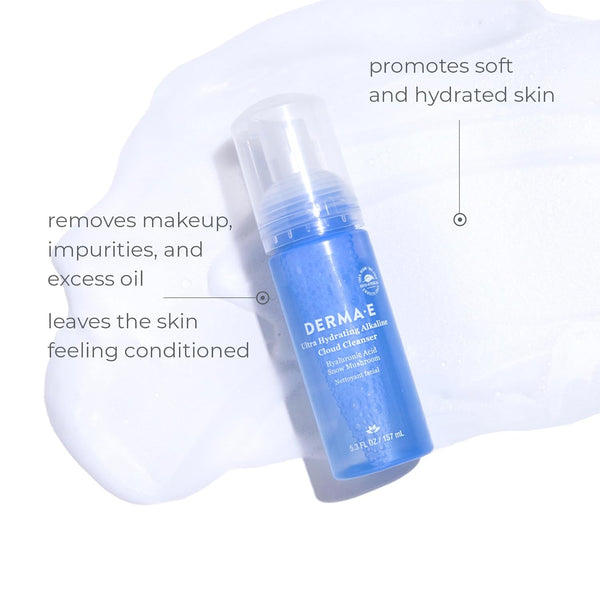 Derma E Ultra Hydrating Alkaline Cloud Cleanser â Gentle Foaming Face Wash with Hyaluronic Acid â Vegan Daily Facial Cleansing, 5.3 Oz