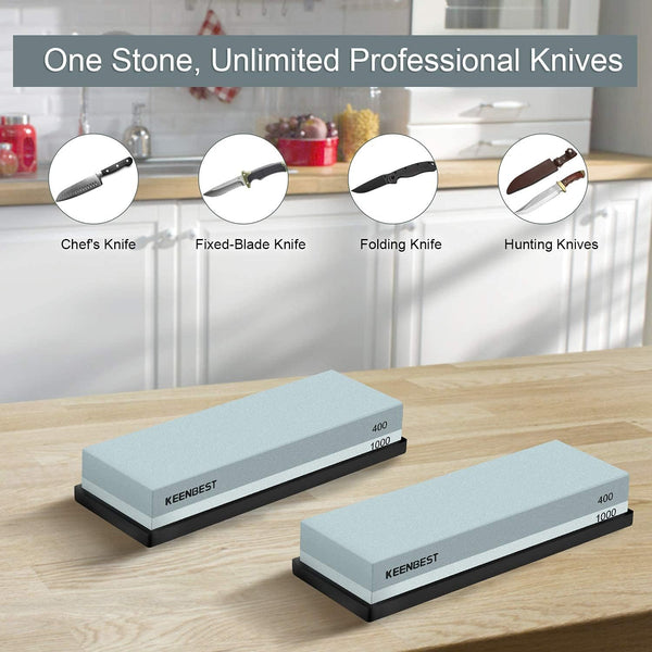 KEENBEST Actual Grit Premium Material Sharpening Stone 2 Side 400 1000 Whetstone Set Kitchen Knife Sharpener Stone Wet Stones for Sharping Knives