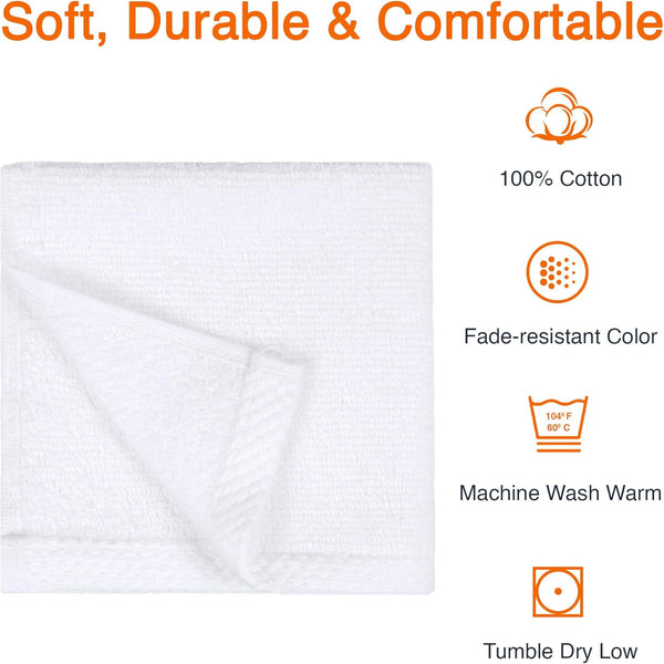 Amazon Basics Cotton Washcloths, Lightweight Quick-Dry, Absorbent Face and Body Towel Set, 12" x 12", White, 12-Pack Washcloth (Pack of 12) 12