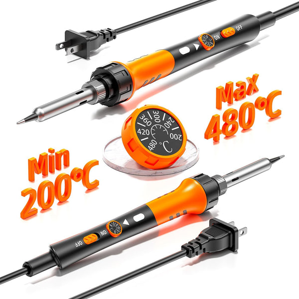 60W Adjustable Temperature Soldering Iron Kit - 9-in-1 With 5 Tips, Solder Wire Stand for Soldering and Repair Orange