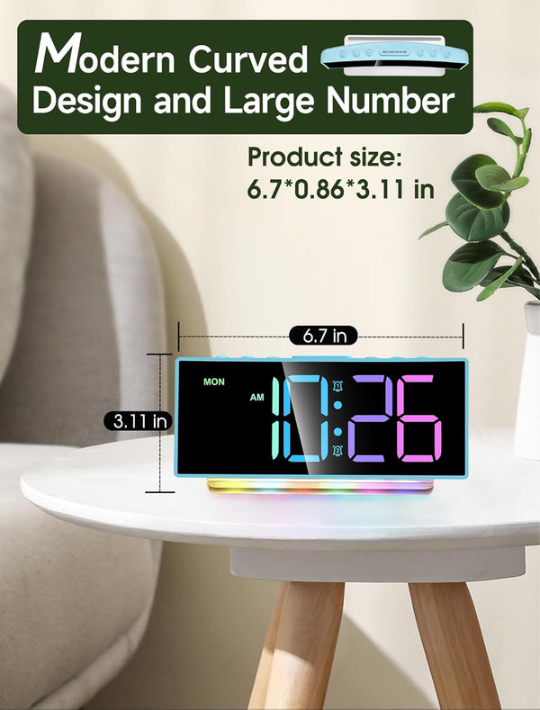 Cadmos Loud Alarm Clock for Heavy Sleepers Adults,Kids,Teens,Digital Desk Clock with USB Port,Large Numbers,7 Color Night Light,Modern Electronic