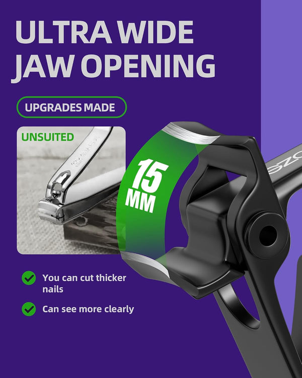Ultra Wide Jaw Opening Nail Clippers Set, Toenail Clippers for Thick Nails, Heavy Duty Nail Cutter, Stainless Steel Toe Nail Clippers for Seniors,