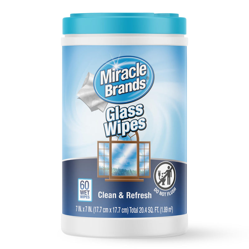 MiracleWipes for Glass, Disposable and Streak Free Cleaning Wipes for Mirrors, Windows, Kitchen, Home, and Auto- 60 Count 60 Count (Pack of 1)