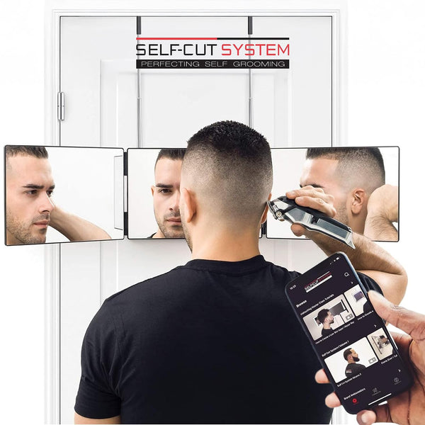 Self-Cut System 3-Way Mirror for Self Hair Cutting - Portable Trifold Mirror with Retractable Hooks, Impact-Resistant Glass, Fold Flat Design,