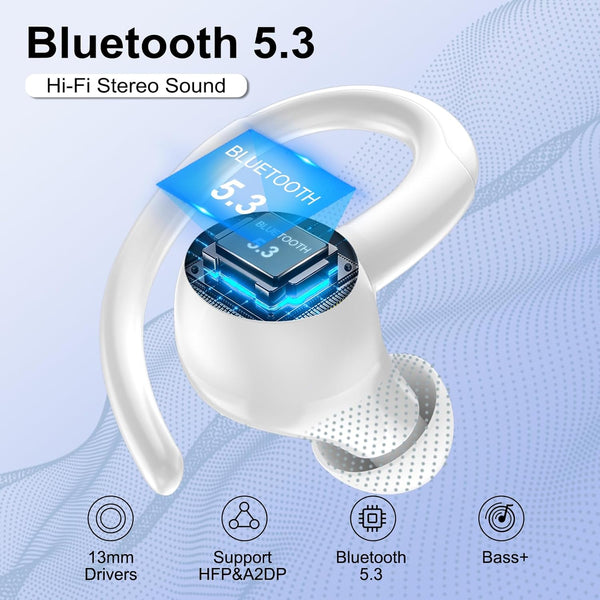 Headphones Wireless Earbuds Sport, Bluetooth 5.3 over Ear Buds Stereo Deep Bass Headset with Earhooks, 48H Wireless Earphones with HD Mic, IP7