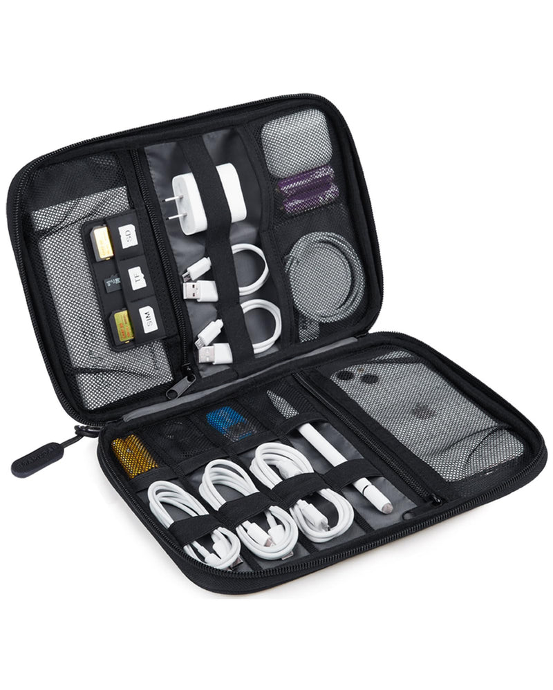 BAGSMART Electronics Travel Organizer Case, Tech Accessories Cord Storage Bag for Phone, Power Bank, SD Card, Cables, Black
