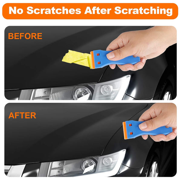 KUSUFEFI Plastic Razor Blade Scraper, 2PCS Scraper Tool with 60PCS Plastic Blades, Cleaning Scraper Remover for Stickers, Decals, Adhesive,