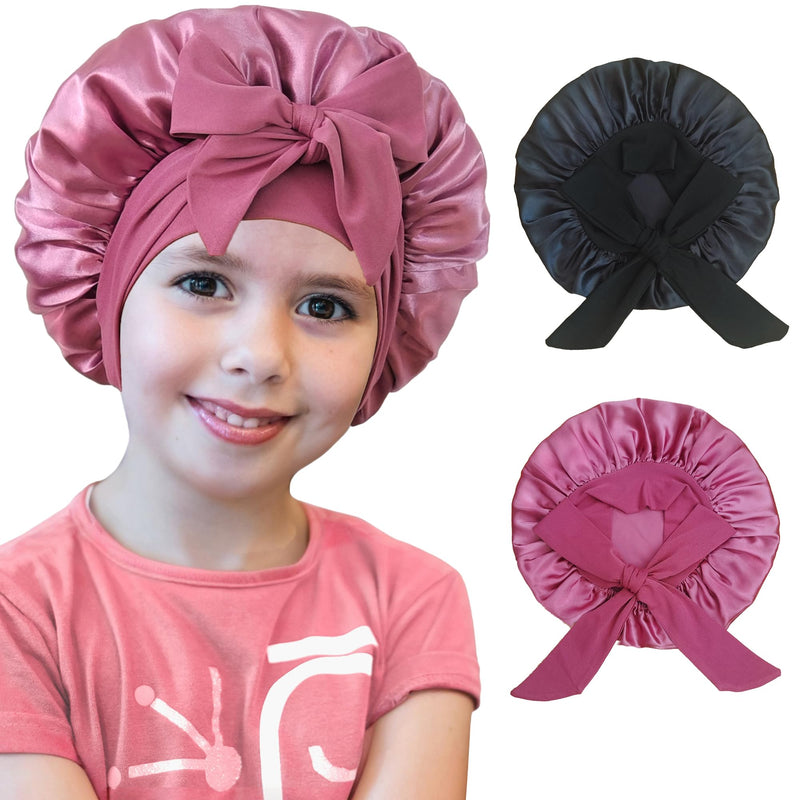2 PCS Kids Bonnets for Girls, Silk Bonnet for Kids, Satin Bonnet for Sleeping, Baby Toddler Tie Bonnet Sleep Cap Set G