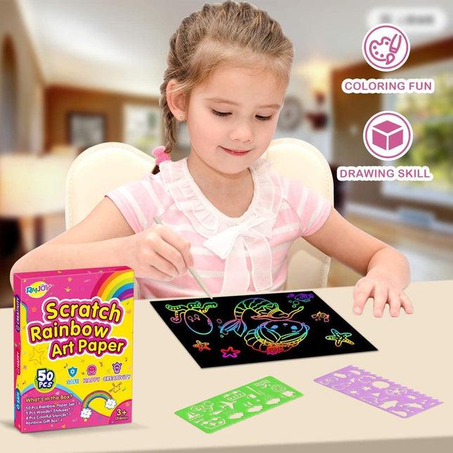 Rainbow Scratch Paper Art for Kids: 60PCS Magic Arts Crafts Gifts Toys for Girls