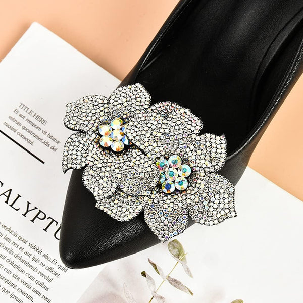 Tsangbaby Removable Rhinestone Double Flower Shoe Clips - Elegant Shine Buckle for Shoes, Bags, Clothing Accessories - Women Girls 2 Pcs Style D