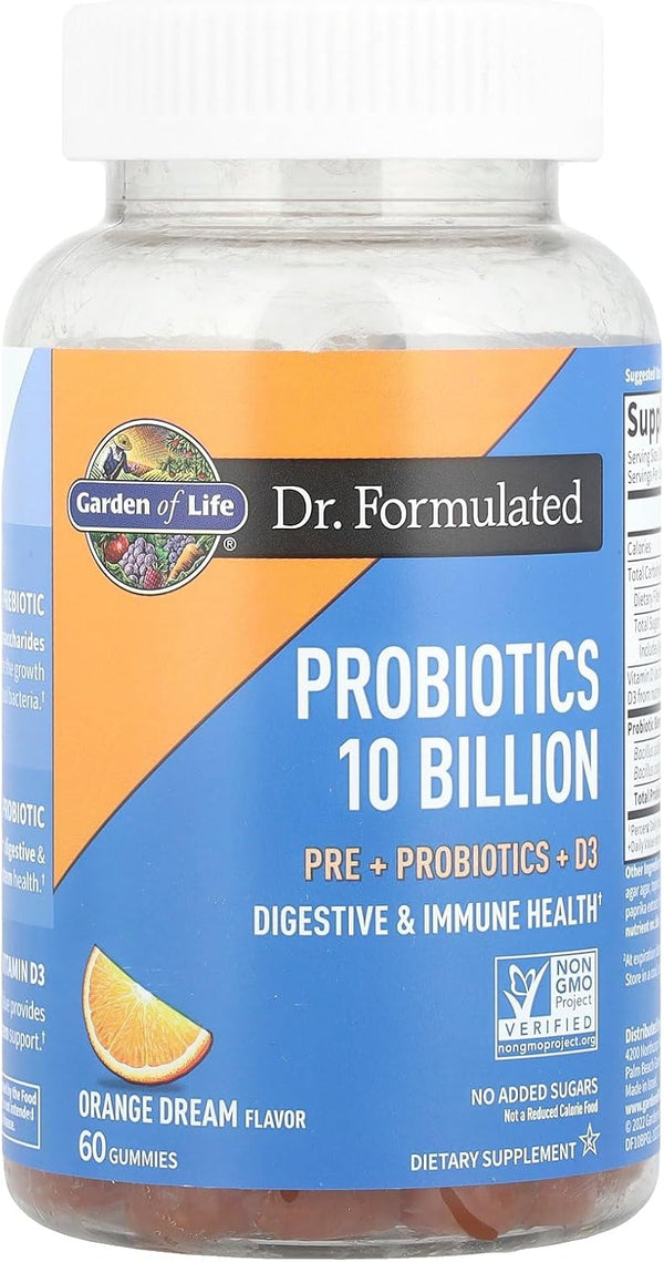 Garden of Life Dr Formulated 10 Billion CFU Prebiotic Fiber & Probiotic Gummies with Vitamin D3 for Digestive and Immune Health Ã¢ÂÂ Gluten