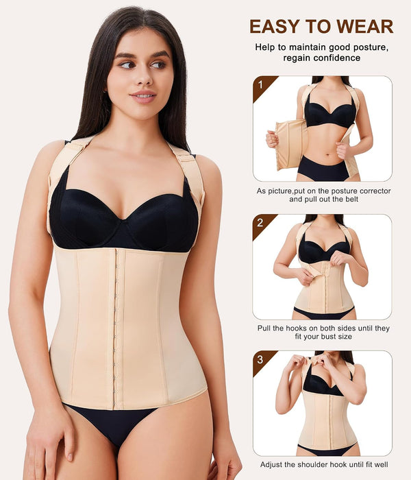 URSEXYLY Back Brace Posture Corrector for Women Adjustable Full Back Support Shoulder Straightener Upper and Lower Back Pain Relief(Beige,L) Large