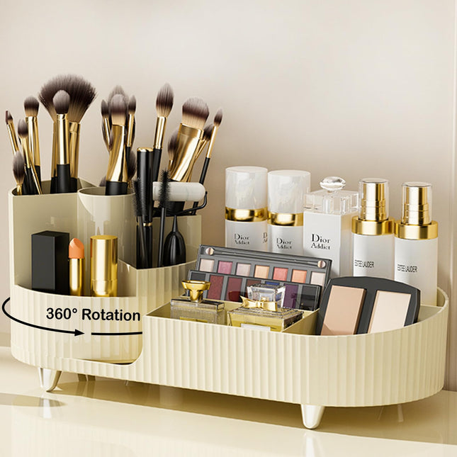 360Â° Rotating Vanity Makeup Organizer with Brush Holder, Large Spinning Cosmetic Storage for Skincare, Perfumes and Lot