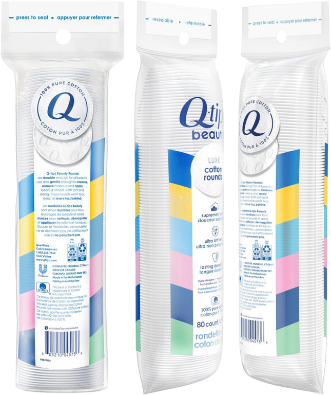 Q-Tips Beauty Luxe Cotton Rounds 80 Count 2-Pack Ã¢ÂÂ Hypoallergenic Makeup Re