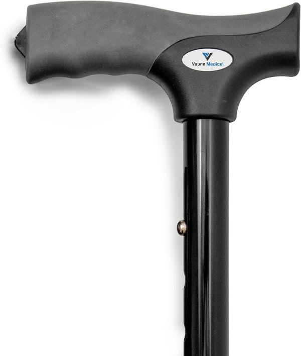 FSA/HSA Eligible, Vaunn Medical Easy Grip Height Adjustable Folding Cane/Walking Stick with Strap/Pouch- Compact, Portable, and Safe Walking
