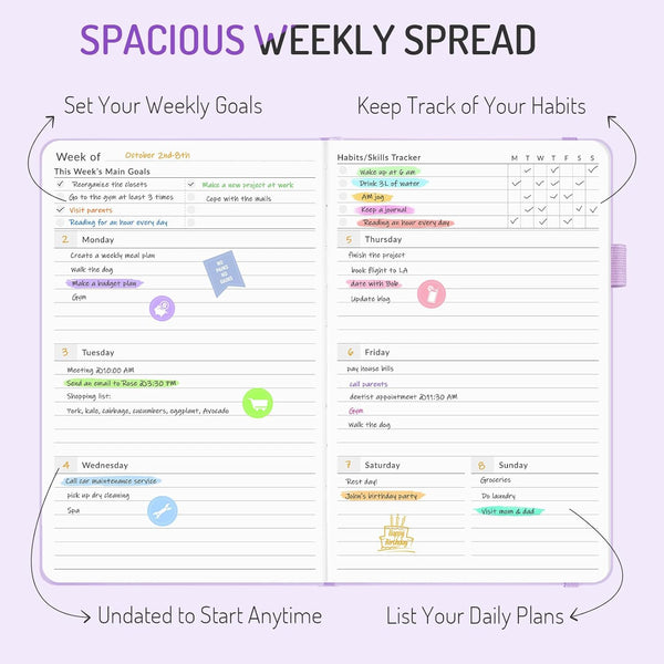 Undated Weekly Planner for 2025, Forvencer Simplified Weekly & Monthly Calendar Planner, Cute Daily Organizer Notebook, Agenda Journal to Track