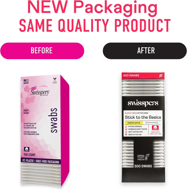 Swisspers Premium Cotton Swabs - Soft 100% Cotton Swabs with Paper Sticks for Beauty and Personal Care - Gentle Hygiene - 500 Count (Pack of 3)