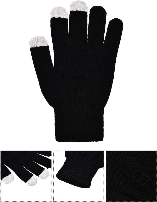 Pangda 12 Pairs Winter Touch Screen Gloves for Men Women Stretch Knitted Texting Gloves Warm Windproof Solid Color Mittens Black, White, Gray