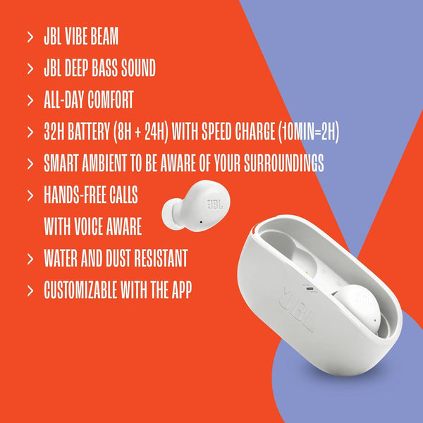 JBL Vibe Buds - True Wireless Earbuds, Smart Ambient, Voiceaware, up to 32 Total Hours of Battery Life with Speed Charging, Water and Dust