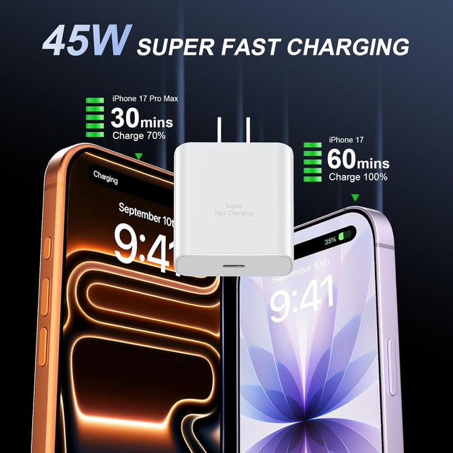Phone 16 Pro Max Charger Fast Charging, 45W USB C Phone 16 Super Fast Charger Block with 6.6FT Long Type C Charging Cabl