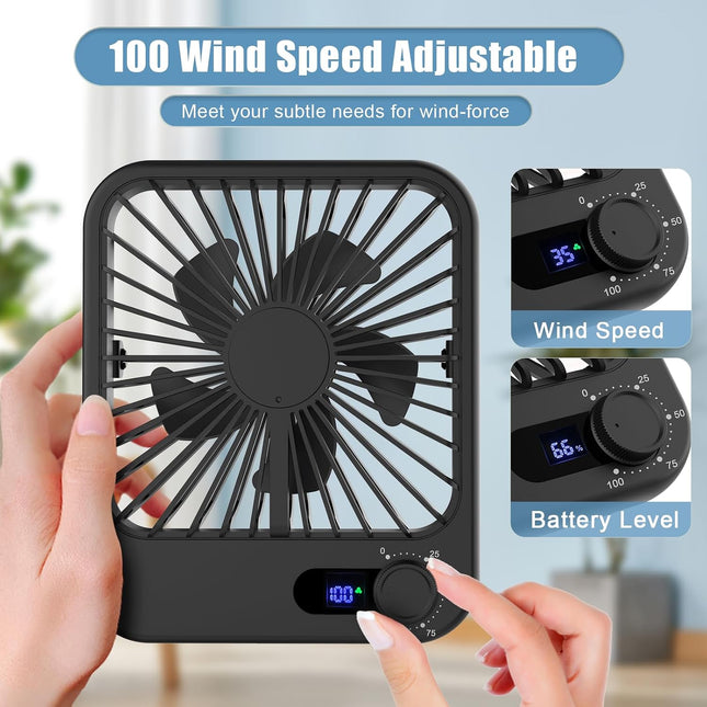 Portable Travel Fan for Sleeping, 6.8" Small Desk Fan Quiet Black