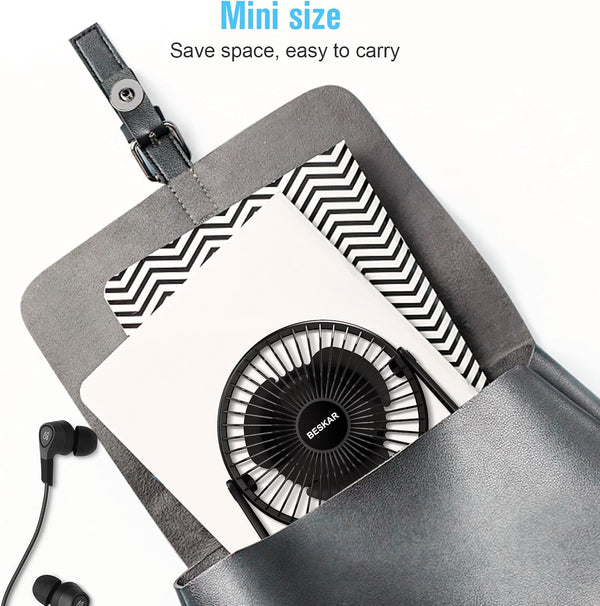 BESKAR USB Small Desk Fan, Portable Fans with 3 Speeds Strong Airflow, Quiet Operation and 360°Rotate, Personal Table Fan for Home,Office, Bedroom