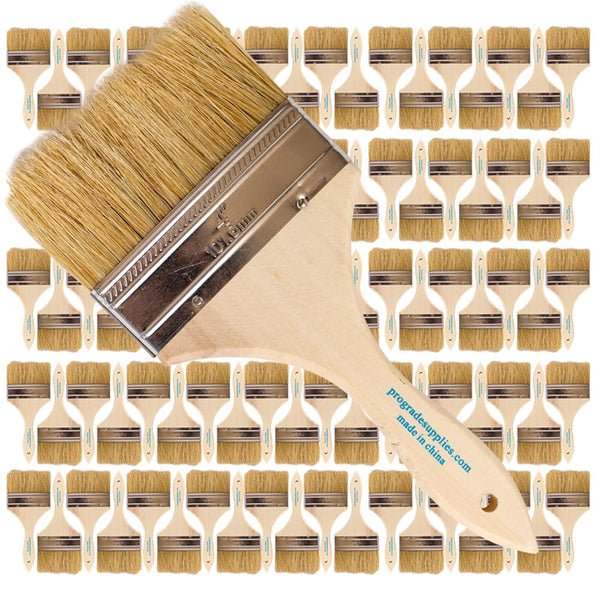 Pro Grade 4" Chip Brushes, Disposable Paint Brushes, for Sealers, 96 Pack | Natural bristle, wood handle | Bulk Pack | For Deck Stain & Fence