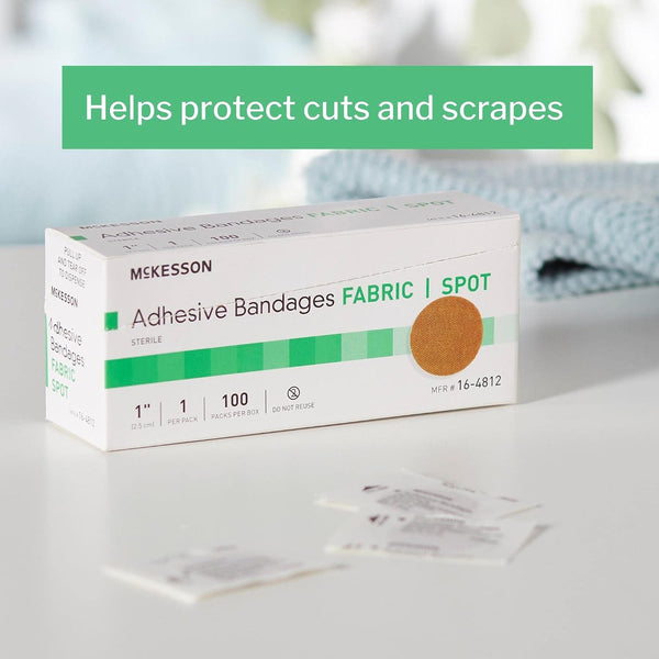McKesson Adhesive Bandages, Sterile, Fabric, Tan, 1 in, 100 ct | Fabric Spot