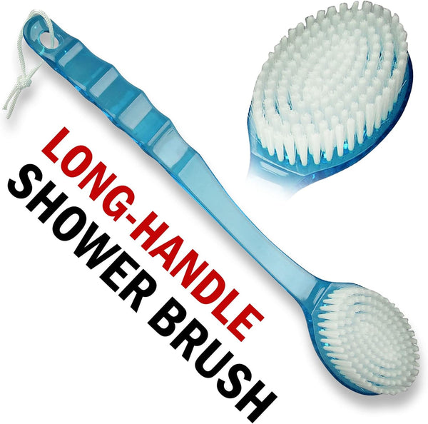 2 Pack Bath Body Brush Long Handle Back Shower Brush Exfoliating Back, Body, and Feet Scrubber Soft Nylon Bristles (Blue & Green) Blue, Green