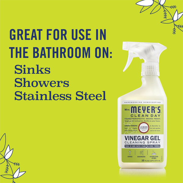 MRS. MEYER'S CLEAN DAY Vinegar Gel Cleaning Spray, Bathroom Use, No-Rinse Formula, Plant-Derived Cleaning Ingredients, Lemon Verbena, 16 Fl Oz,
