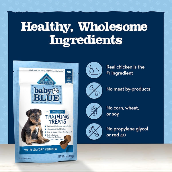 Blue Buffalo Baby Blue Training Treats Natural Puppy Soft Dog Treats, Savory Chicken 4-oz Bag 4 Ounce (Pack of 1)