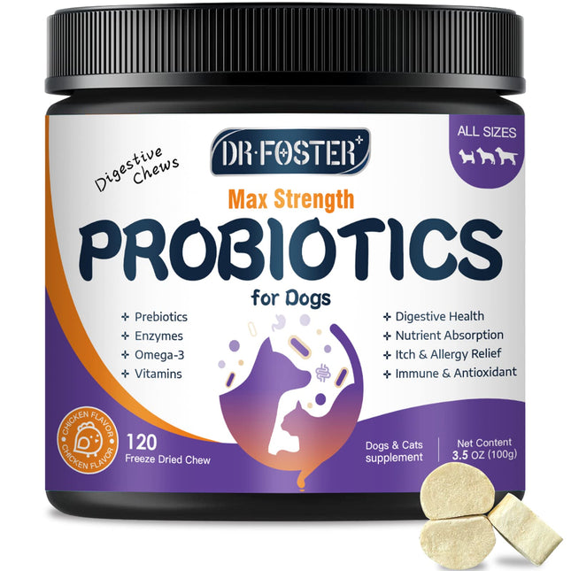 Probiotics for Dogs, Freeze-Dried Dog Probiotics and Digestive Enzymes, plus Ome