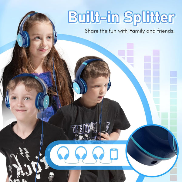Kids Headphones with Safe 85Db/94Db Volume Limiter for Child/Teens, Foldable HD Stereo Sound Headset for Kindle Kids/Fire Tablet/Ipad/Laptop,