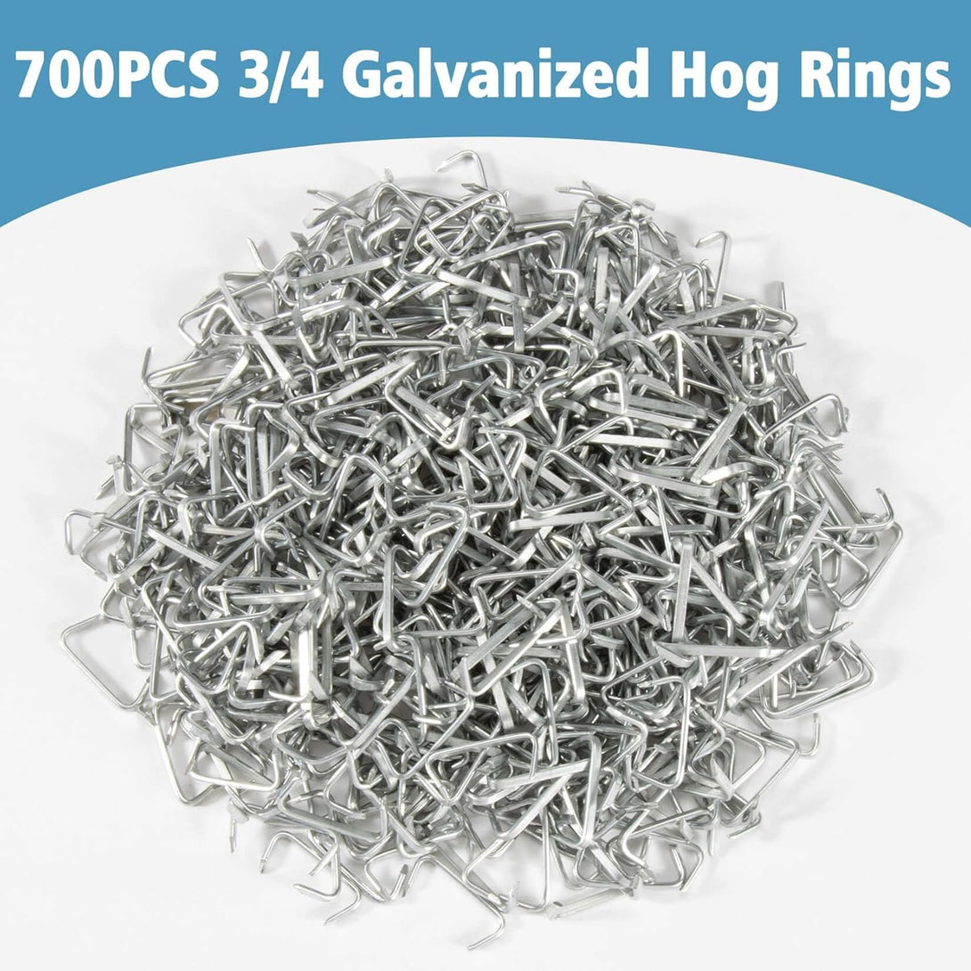 Sukh 700PCS Galvanized Hog Rings - Hog Nose Rings 3/4 Hog Ring Kit Hog Nose Clips Heavy Duty Hog Rings for Auto Upholstery Fencing Furniture,Bagging,Railing,Bungee Shock Cords.Animal Pet Cages