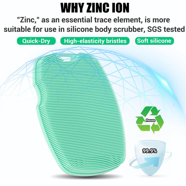 Canroom Zinc Infused Silicone Body Scrubber, Quick-Dry Bath Brush Green