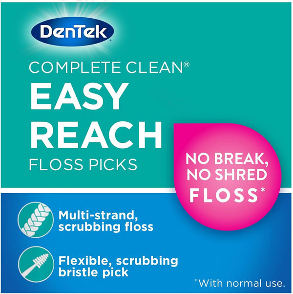 DenTek Complete Clean Easy Reach Floss Picks, No Break & No Shred Floss, 75-Count, 3 Pack 75 Count (Pack of 3) Picks
