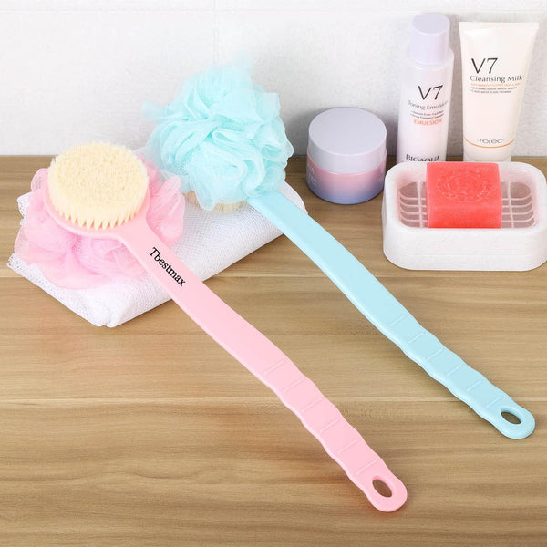 Tbestmax Loofah Back Scrubber Long Handle Shower Body Brush with Soft Mesh Sponge for Women Skin Exfoliating Bath, Massage 2 Count (Pack of 1)