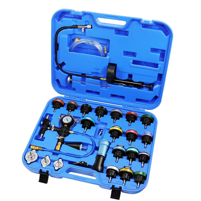 JIFETOR Radiator Pressure Leakage Tester Vacuum Cooling System Purge Coolant Refill Tool Kit 28PCS Universal Automotive 