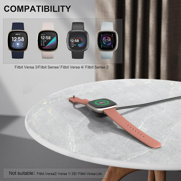 Compatible with Fitbit Sense/Versa 3 2 Pack Replacement USB Charging Cable Dock Stand for Sense/Versa 3 Accessories Black