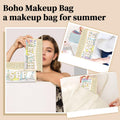 Small Boho Straw Clear Baby Makeup Bags for Women&Girls, Zipper Cosmetic Bag Chenille Varsity Letter Patch Bag, Preppy Cute Toiletry Pouch, Trendy