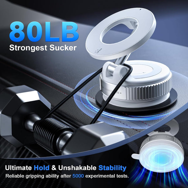 CloudValley Magnetic Car Phone Mount, Compatible with MagSafe | 360° Adjustable Foldable Holder for Dashboard, 80LBS Suction & 2800gf Magnet, Car