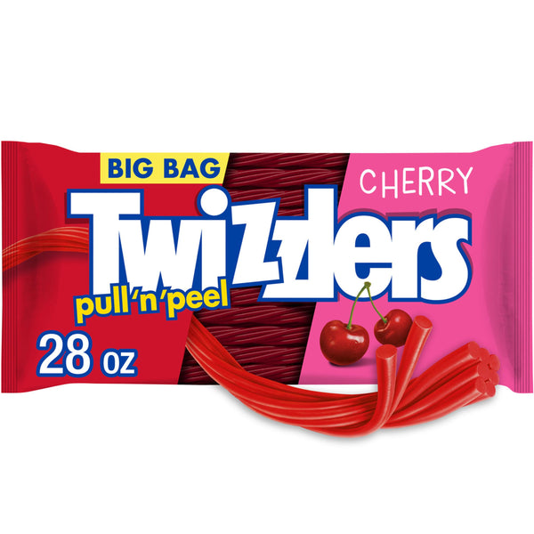 TWIZZLERS PULL 'N' PEEL Cherry Flavored Licorice Style, Chewy Candy Big Bag, 28 oz Cherry 28 Ounce (Pack of 1)