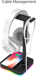 KAFRI RGB Headphone Stand with Wireless Charger Desk Gaming Headset Holder Hanger Rack with 10W/7.5W QI Charging Pad and QC 3.0 USB Port -