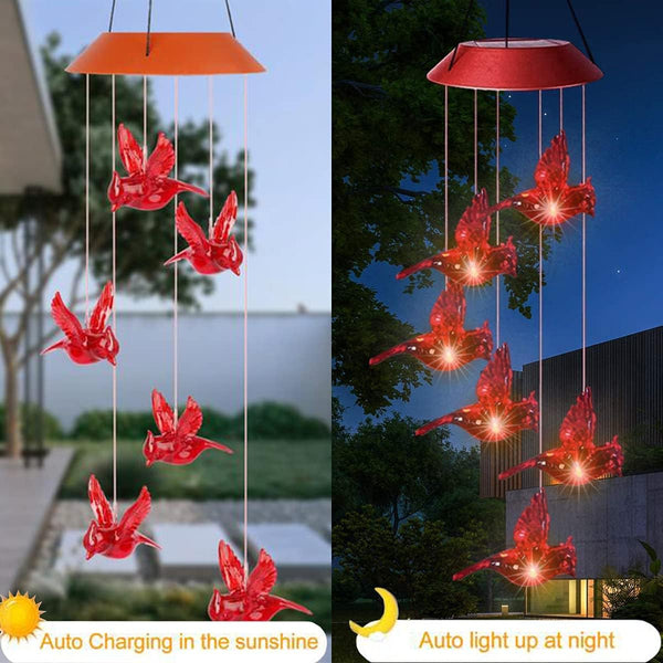 Solar Cardinal Wind Chimes Lights for Outside Garden Patio Decor | Red Bird Hanging Windchimes for Home/ Outdoors, Memorial Gifts Gifts for Mother