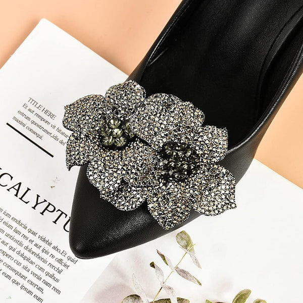Tsangbaby Removable Rhinestone Double Flower Shoe Clips - Elegant Shine Buckle for Shoes, Bags, Clothing Accessories - Women Girls 2 Pcs Style D
