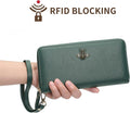 Women Wallet RFID Blocking Ladies Clutch Purses Long Wristlet Wallets for Women Dark Green