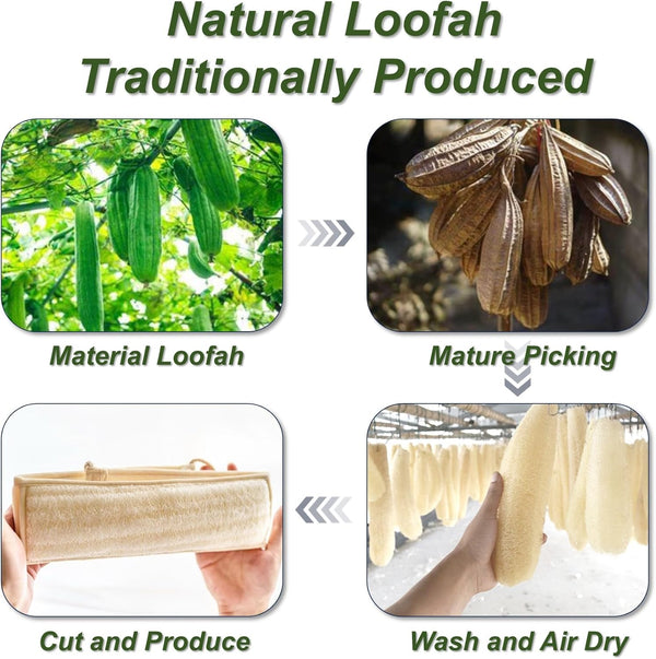 Natural Loofah Sponge, Exfoliating Body Scrubber for Men Women, Loofah with Handle, Exfoliating Back Scrubber for Shower Set, Deeply Clean &