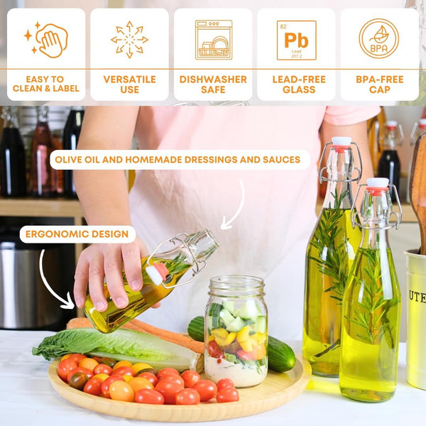 FastRack Swing Top Glass Bottles |8.5 oz – Pack of 8 | Clear, Flip Top Glass Bottles for Home Brewing, Carbonated Drinks, Kombucha, Fermentation,